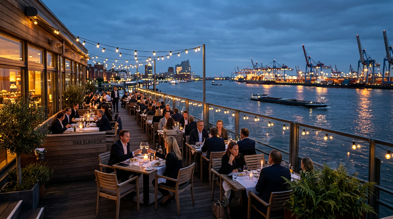 Fine-Dining-Restaurant mit Blick auf den Hamburger Hafen
